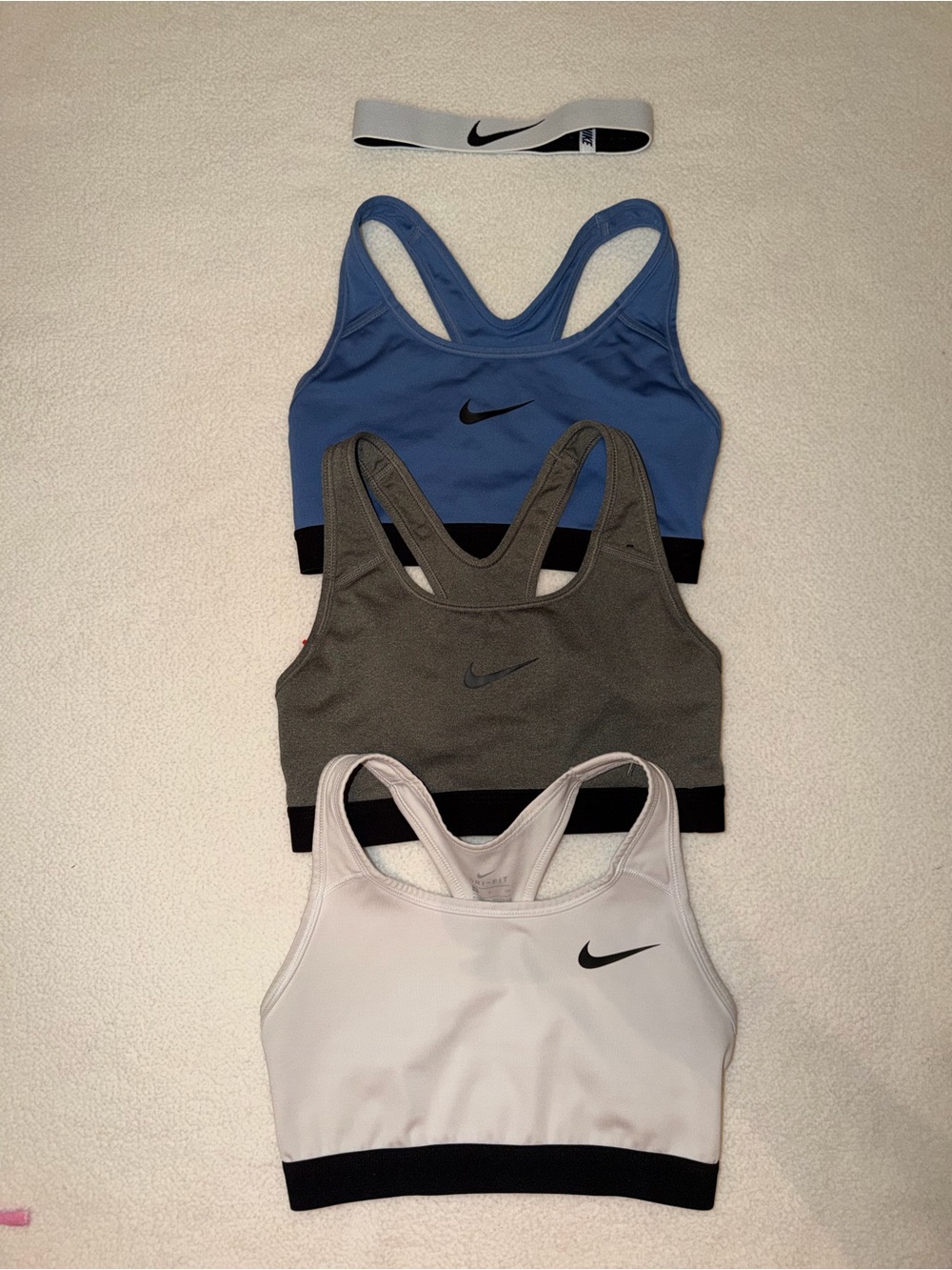 Nike Pack of Three Racerback Sports Bras in Blue xs Gray xs White S,